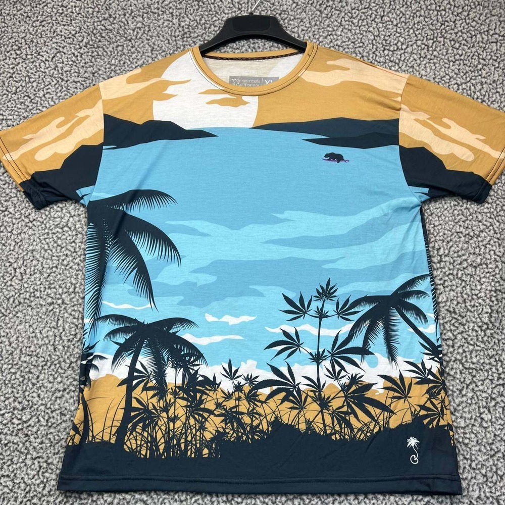 Vintage Hawaiian Shirt Men Extra Large Blue Grassroots Short Sleeve Crew Neck XL